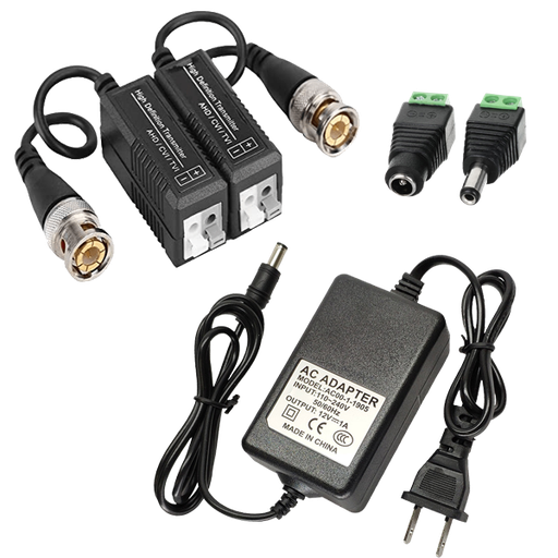 [KITCCTV1A] KIT CONEXION CCTV BALUN, DC, FUENTE 12V 1AMP