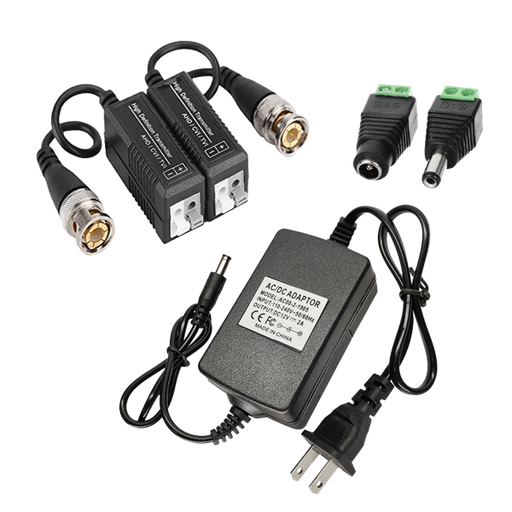 [KITCCTV2A] KIT CONEXION CCTV BALUN, DC, FUENTE 12V 2AMP